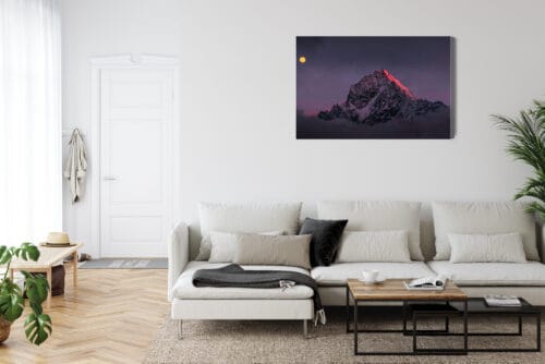 Obraz na płótnie Góry Ośnieżony szczyt o zmierzchu z pełnią Premium Canvas - obrazek 6