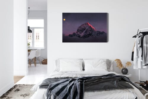 Obraz na płótnie Góry Ośnieżony szczyt o zmierzchu z pełnią Premium Canvas - obrazek 7