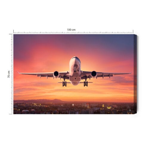 Obraz na płótnie Transport Samolot o zachodzie Premium Canvas
