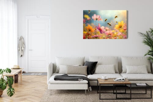 Obraz na płótnie Natura Latające pszczoły nad kwiatami Premium Canvas - obrazek 6