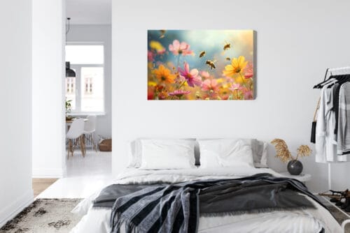 Obraz na płótnie Natura Latające pszczoły nad kwiatami Premium Canvas - obrazek 7