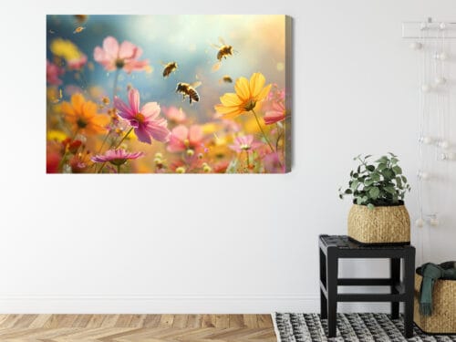 Obraz na płótnie Natura Latające pszczoły nad kwiatami Premium Canvas - obrazek 8