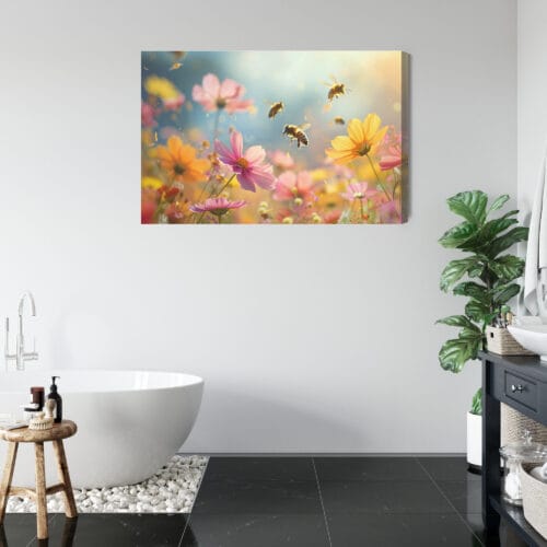 Obraz na płótnie Natura Latające pszczoły nad kwiatami Premium Canvas - obrazek 5