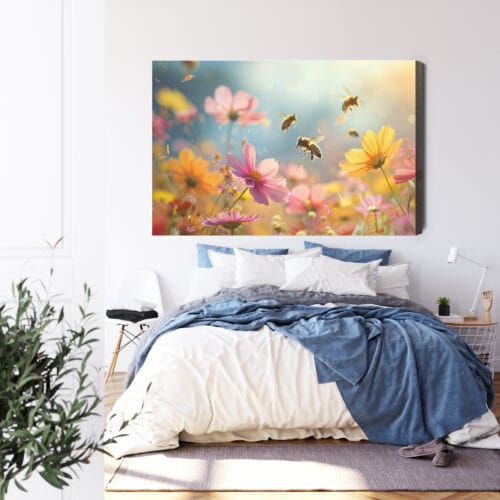 Obraz na płótnie Natura Latające pszczoły nad kwiatami Premium Canvas - obrazek 3