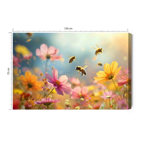 Obraz na płótnie Natura Latające pszczoły nad kwiatami Premium Canvas