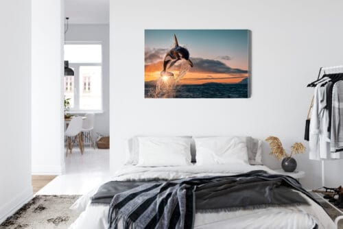 Obraz na płótnie Natura Skaczące orki nad oceanem o zachodzie Premium Canvas - obrazek 7