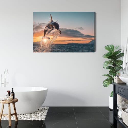 Obraz na płótnie Natura Skaczące orki nad oceanem o zachodzie Premium Canvas - obrazek 5