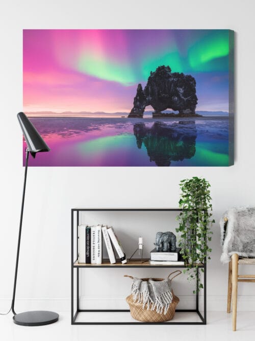 Obraz na płótnie Islandia zorza polarna Hvitserkur  Premium Canvas - obrazek 9