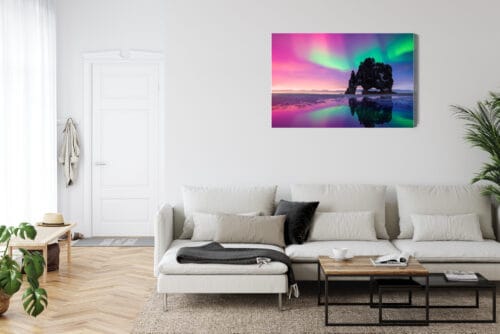 Obraz na płótnie Islandia zorza polarna Hvitserkur  Premium Canvas - obrazek 6