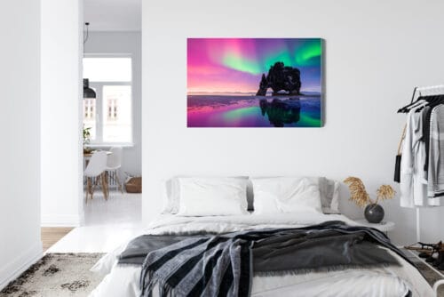 Obraz na płótnie Islandia zorza polarna Hvitserkur  Premium Canvas - obrazek 7