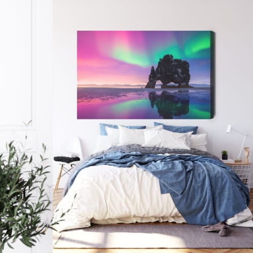 Obraz na płótnie Islandia zorza polarna Hvitserkur  Premium Canvas - obrazek 3