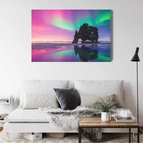 Obraz na płótnie Islandia zorza polarna Hvitserkur  Premium Canvas - obrazek 4