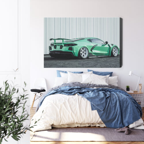 Obraz na płótnie Zielony sportowy samochód Nowoczesny styl  Premium Canvas - obrazek 3