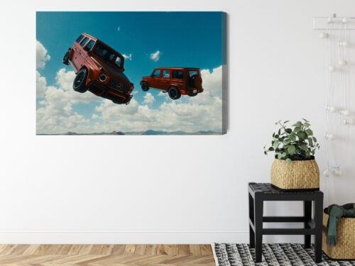 Obraz na płótnie Samochody SUV Latające auta na tle nieba  Premium Canvas - obrazek 8