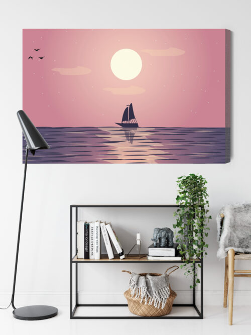 Obraz na płótnie Żaglówka Zachód Słońca Minimalizm  Premium Canvas - obrazek 9