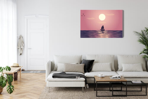 Obraz na płótnie Żaglówka Zachód Słońca Minimalizm  Premium Canvas - obrazek 6
