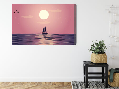 Obraz na płótnie Żaglówka Zachód Słońca Minimalizm  Premium Canvas - obrazek 8