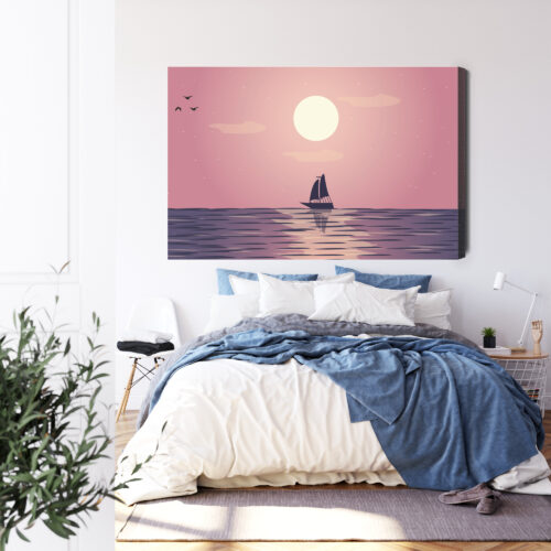 Obraz na płótnie Żaglówka Zachód Słońca Minimalizm  Premium Canvas - obrazek 3