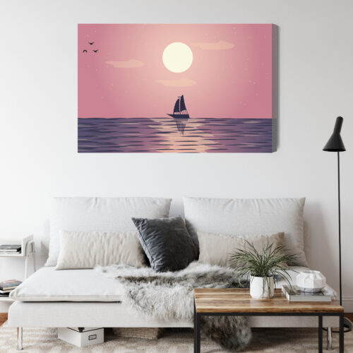 Obraz na płótnie Żaglówka Zachód Słońca Minimalizm  Premium Canvas - obrazek 4