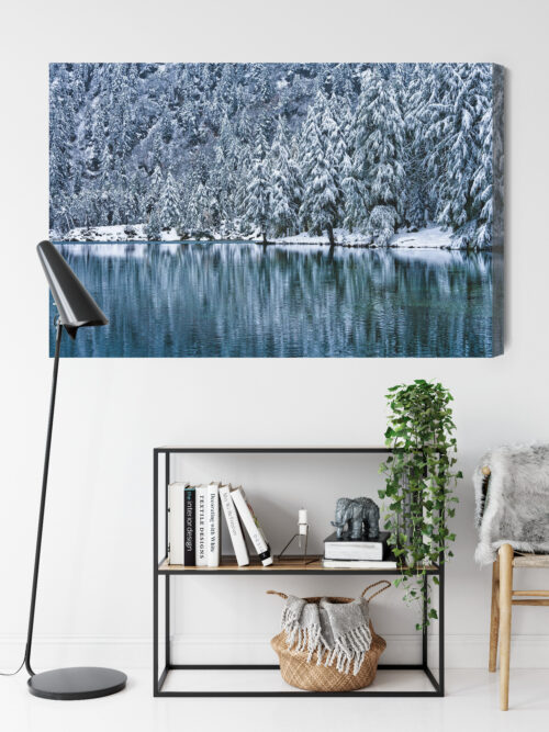 Obraz na płótnie Zima Fotografia Śnieżny las nad jeziorem  Premium Canvas - obrazek 9