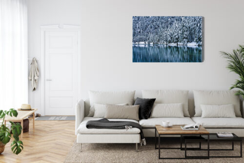 Obraz na płótnie Zima Fotografia Śnieżny las nad jeziorem  Premium Canvas - obrazek 6