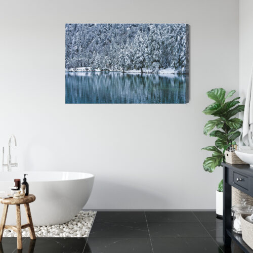 Obraz na płótnie Zima Fotografia Śnieżny las nad jeziorem  Premium Canvas - obrazek 5