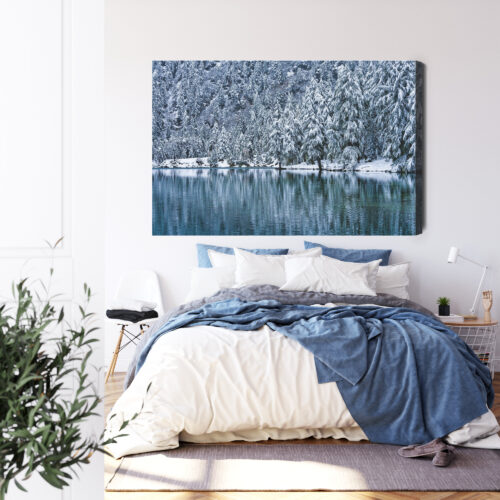 Obraz na płótnie Zima Fotografia Śnieżny las nad jeziorem  Premium Canvas - obrazek 3