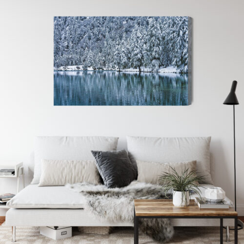Obraz na płótnie Zima Fotografia Śnieżny las nad jeziorem  Premium Canvas - obrazek 4