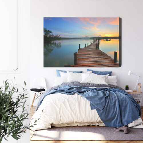 Obraz na płótnie Pomost Woda zachód słońca  Premium Canvas - obrazek 3