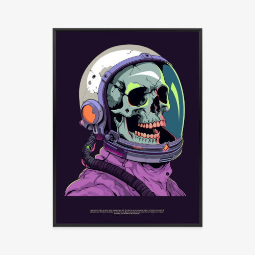 Plakat w ramie Astronauta Czaszka Ilustracja Premium