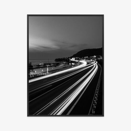 Plakat w ramie Autostrada Noc Długie naświetlanie Premium