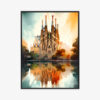 Plakat w ramie Barcelona Sagrada Familia Odbicie Premium
