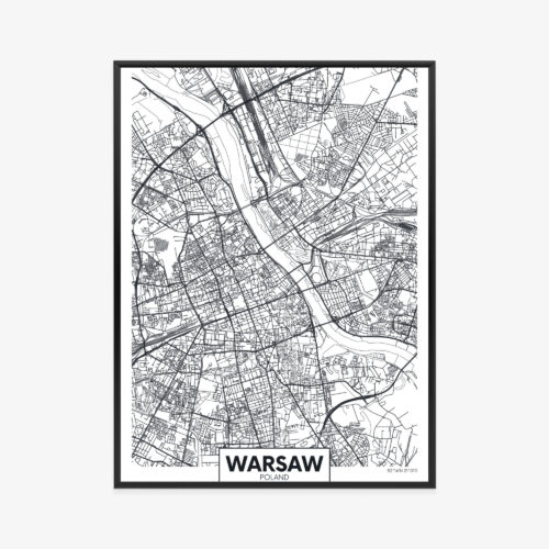 Plakat w ramie Mapa Warszawy Premium