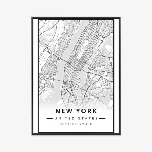 Plakat w ramie Mapa Nowego Jorku Premium