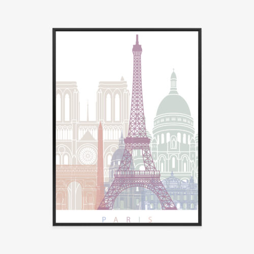 Plakat w ramie Paryż Ilustracyjny miejskie symbole Premium