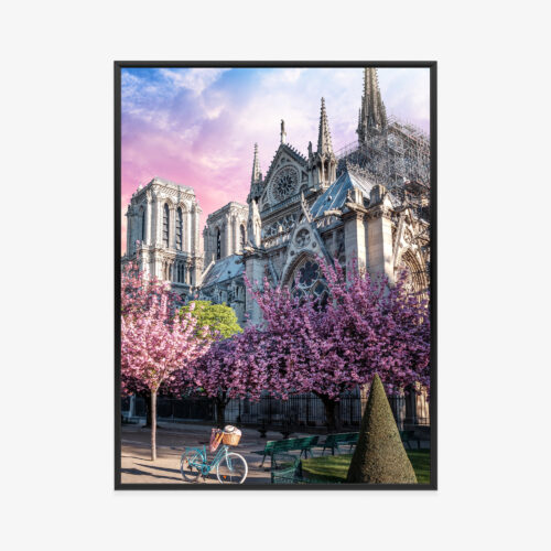 Plakat w ramie Notre Dame Romantyczny wiosenny widok Premium