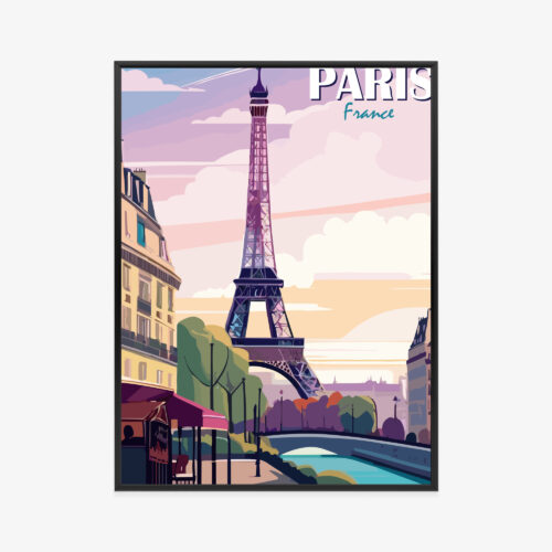 Plakat w ramie Wieża Eiffla Retro paryski klimat Premium