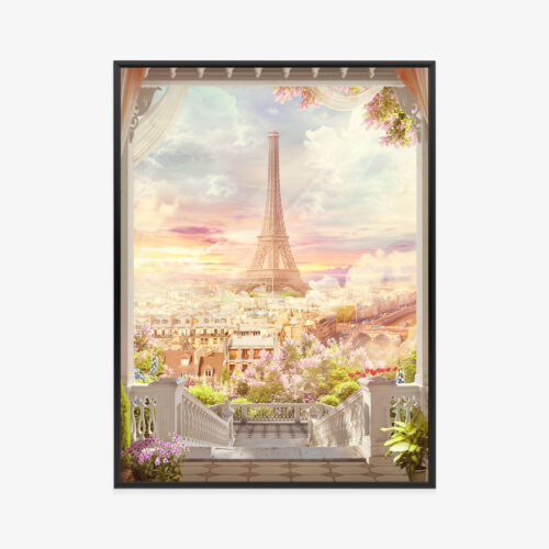 Plakat w ramie Wieża Eiffla Romantyczny bajkowy widok Premium