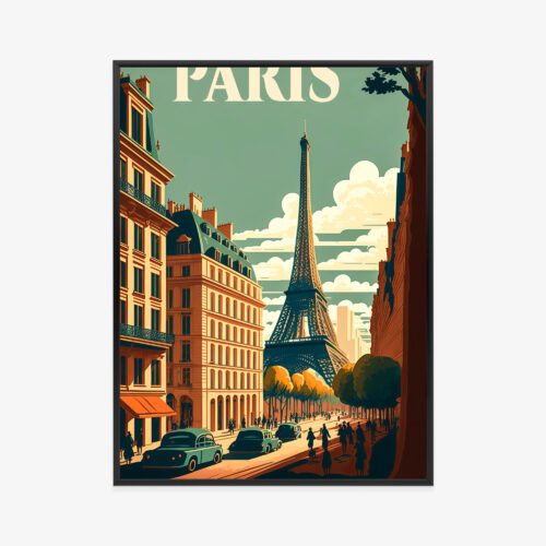 Plakat w ramie Wieża Eiffla Retro Miejska scena Premium