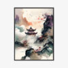 Plakat w ramie Pagoda Orientalny krajobraz akwarela Premium