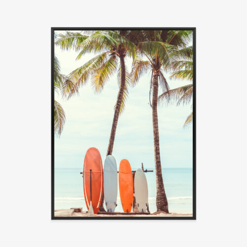Plakat w ramie Palmy Surfing Tropikalna plaża Premium