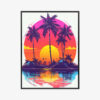 Plakat w ramie Palmy Tropiki Zachód słońca Premium