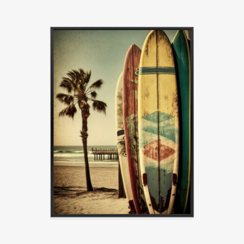 Plakat w ramie Palmy Surf Retro styl plaży Premium