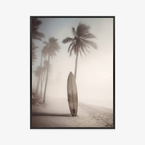 Plakat w ramie Surfing Palma Mglista plaża Premium