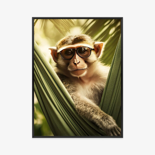 Plakat w ramie Małpa Okulary Relaks na hamaku Premium