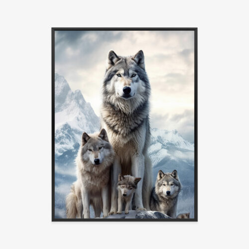 Plakat w ramie Wilki Fotorealistyczne Rodzina Premium