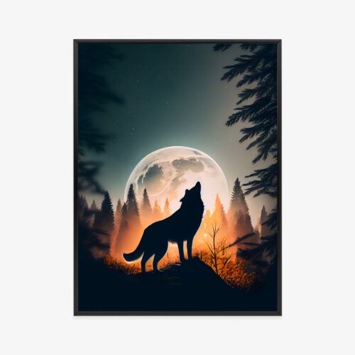 Plakat w ramie Wilk Cień Pejzaż księżycowy Premium