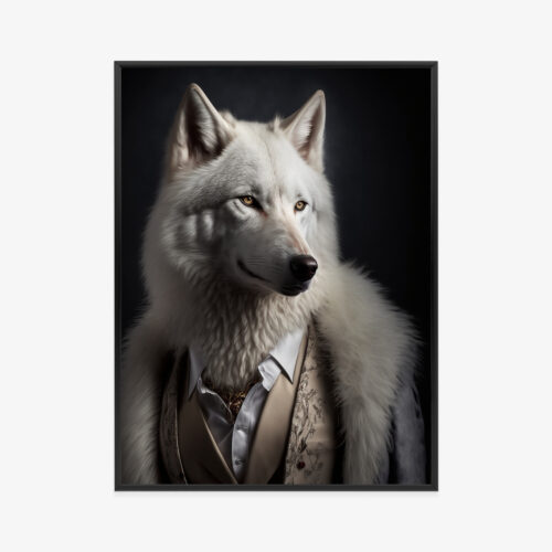Plakat w ramie Wilk Portret Elegancki garnitur Premium