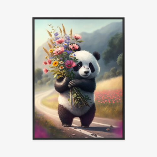 Plakat w ramie Panda Kwiaty Uroczy bukiet Premium