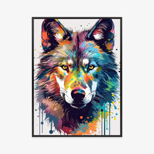 Plakat w ramie Wilk Pop-art Kolorowy portret Premium